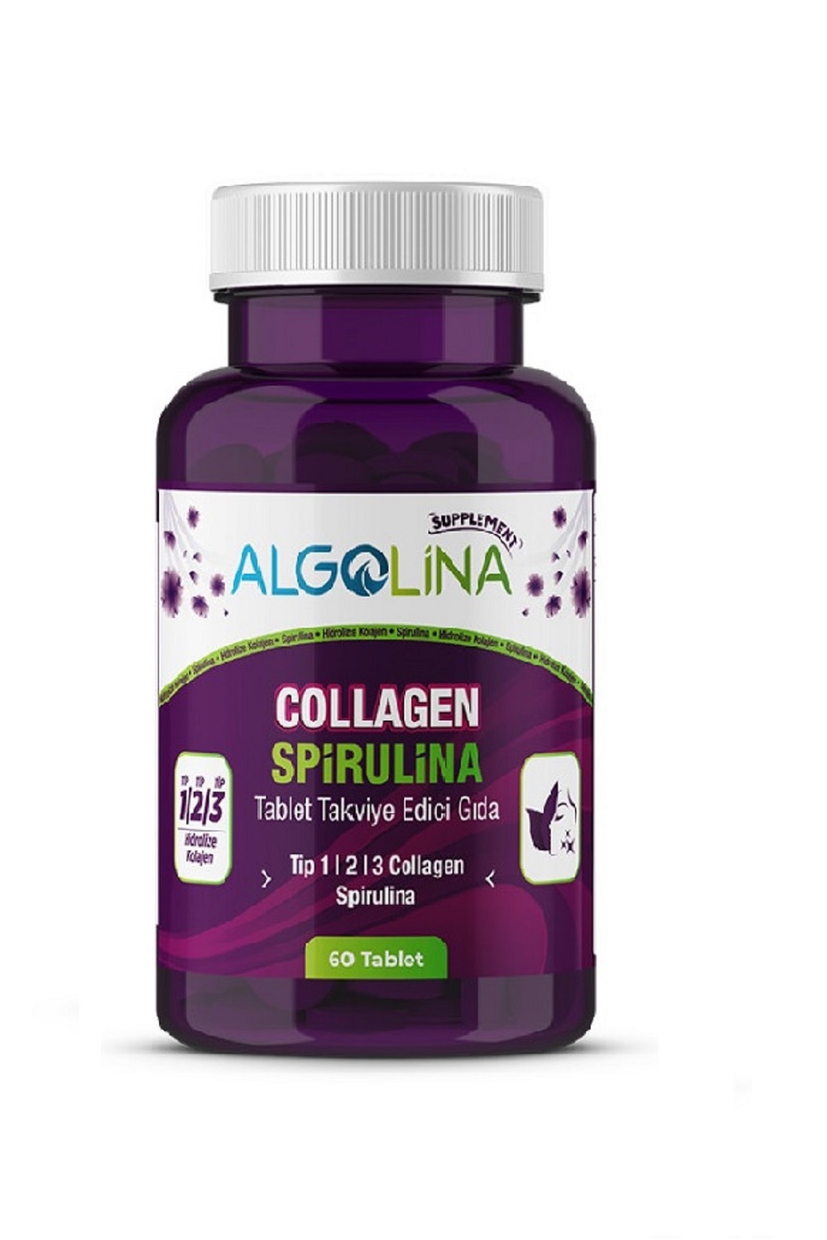 Algolina Collagen + Spirulina 60 Tablets (Collagen Type I – II -III)